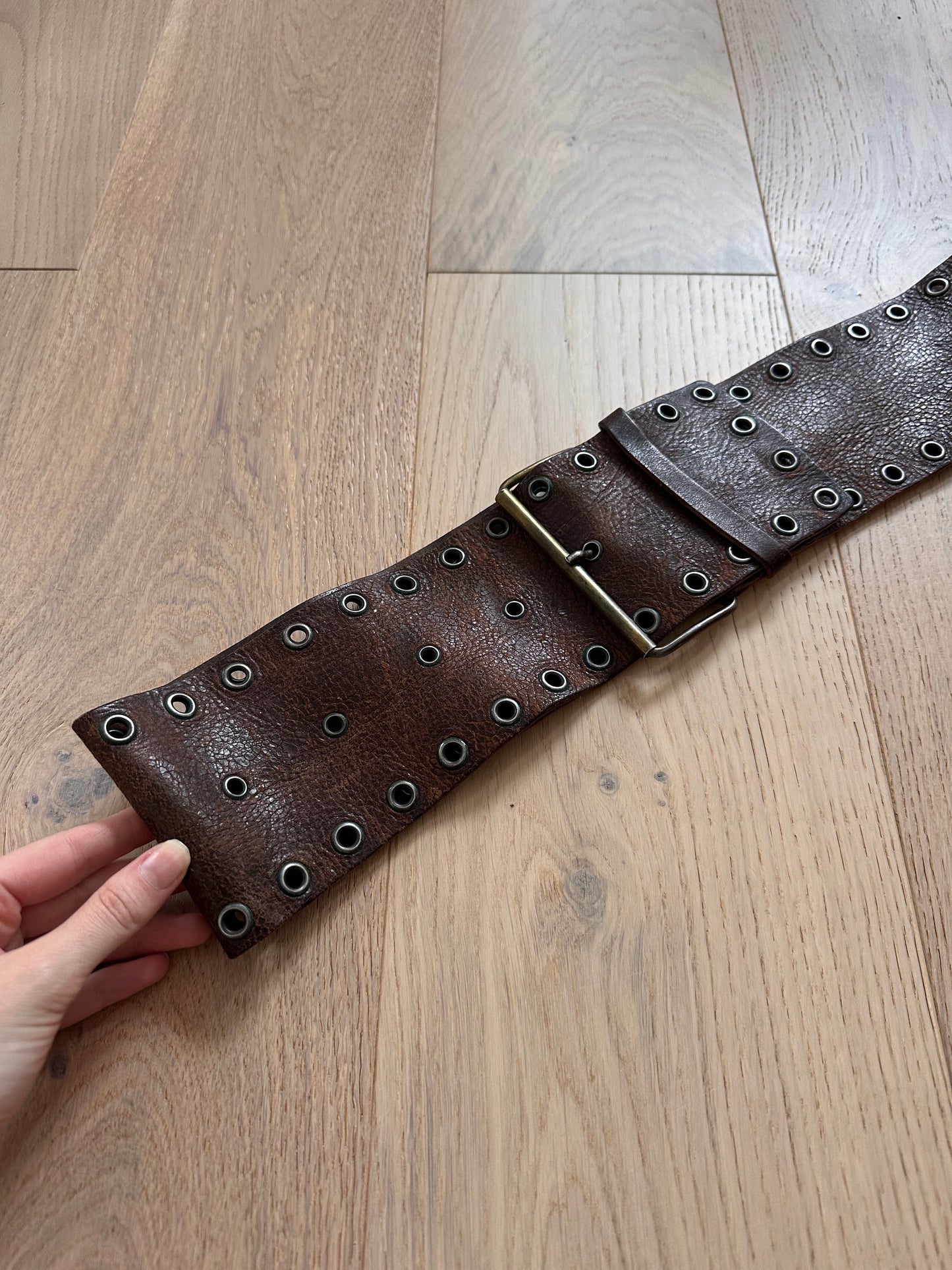 SALE brown leather grommet belt
