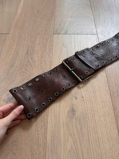 SALE brown leather grommet belt