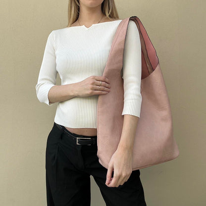 Dusty Pink faux leather slouch bag
