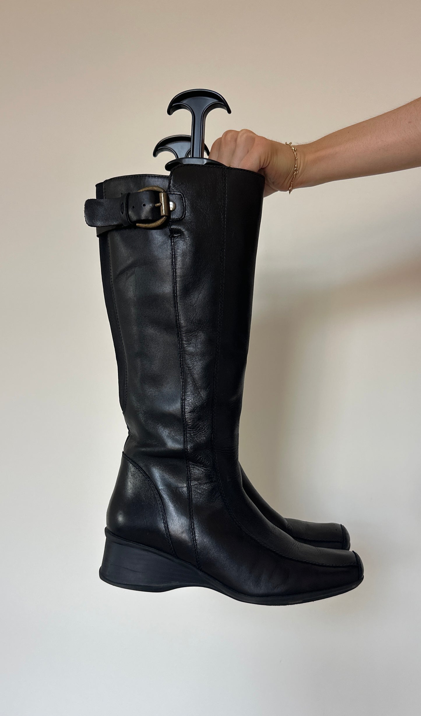 Vintage buckle leather boots