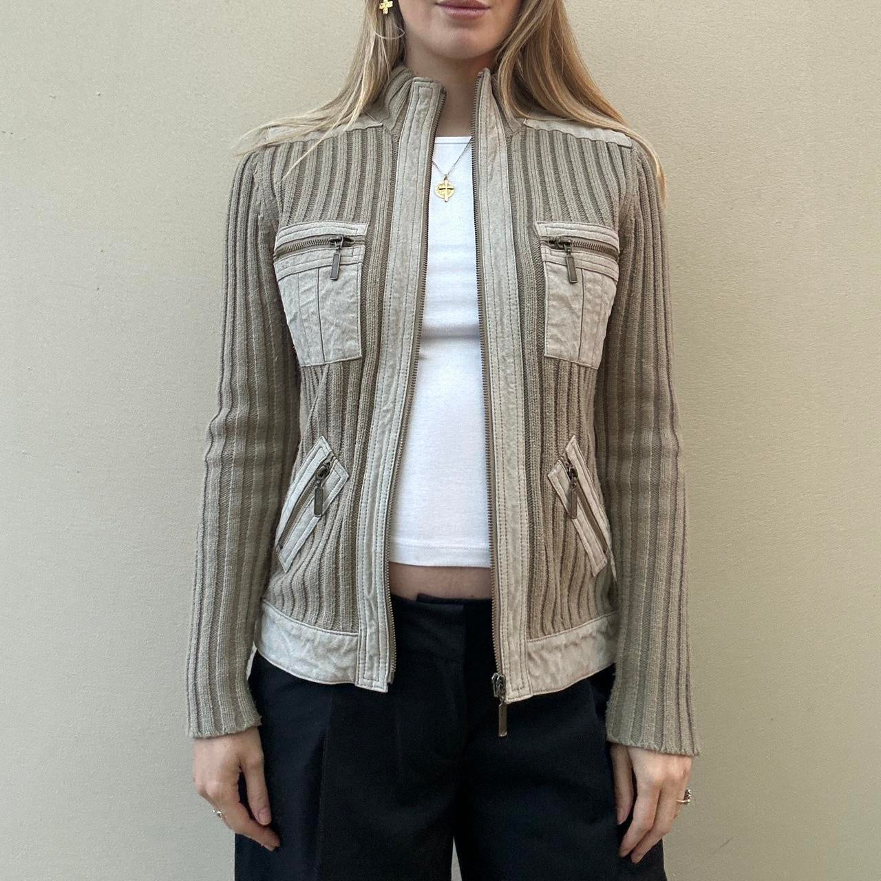 Vintage 00s suede & knit jumper jacket