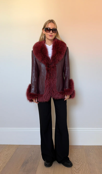 Vintage Burgundy Fur & Leather Jacket