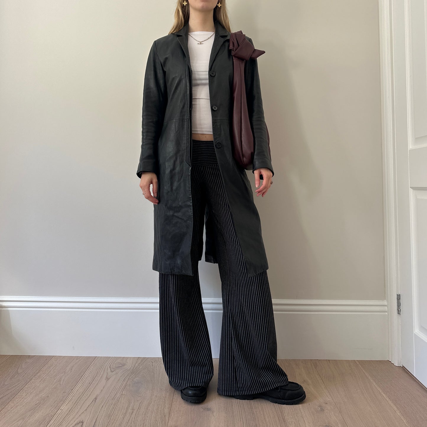 Vintage black leather trench coat