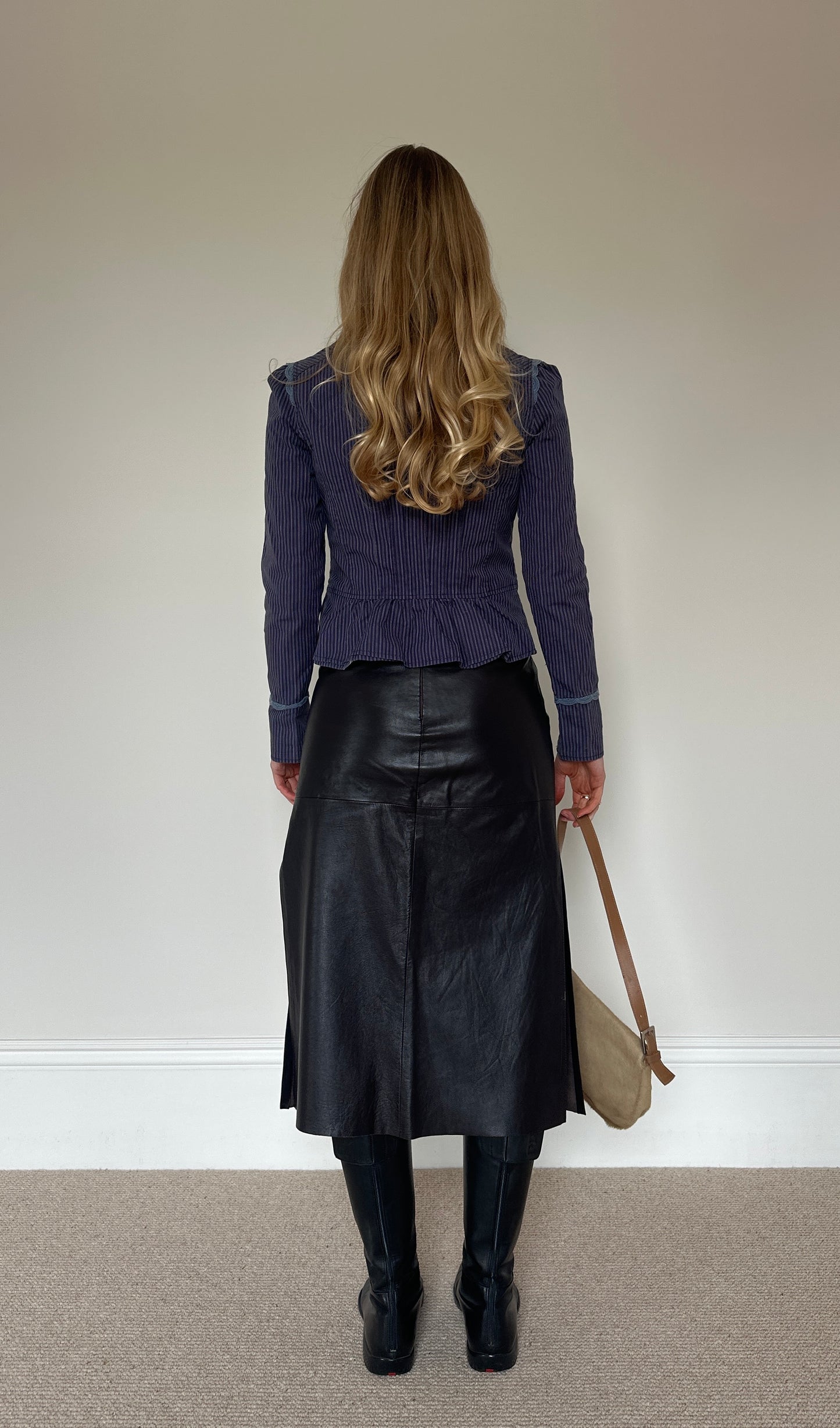 Vintage blue pinstripe hook & eye jacket