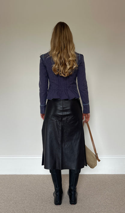 Vintage blue pinstripe hook & eye jacket