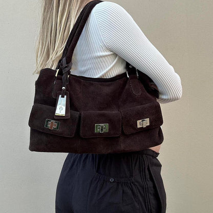 00s Brown suede shoulder bag