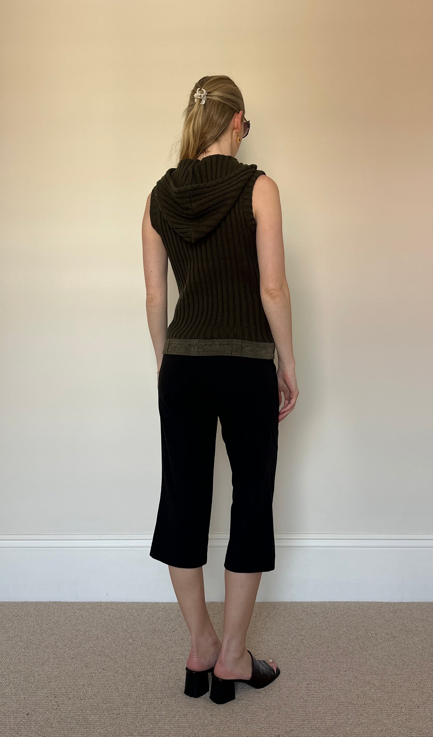 Vintage knit & suede sleeveless jumper