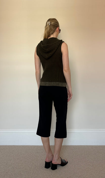 Vintage knit & suede sleeveless jumper