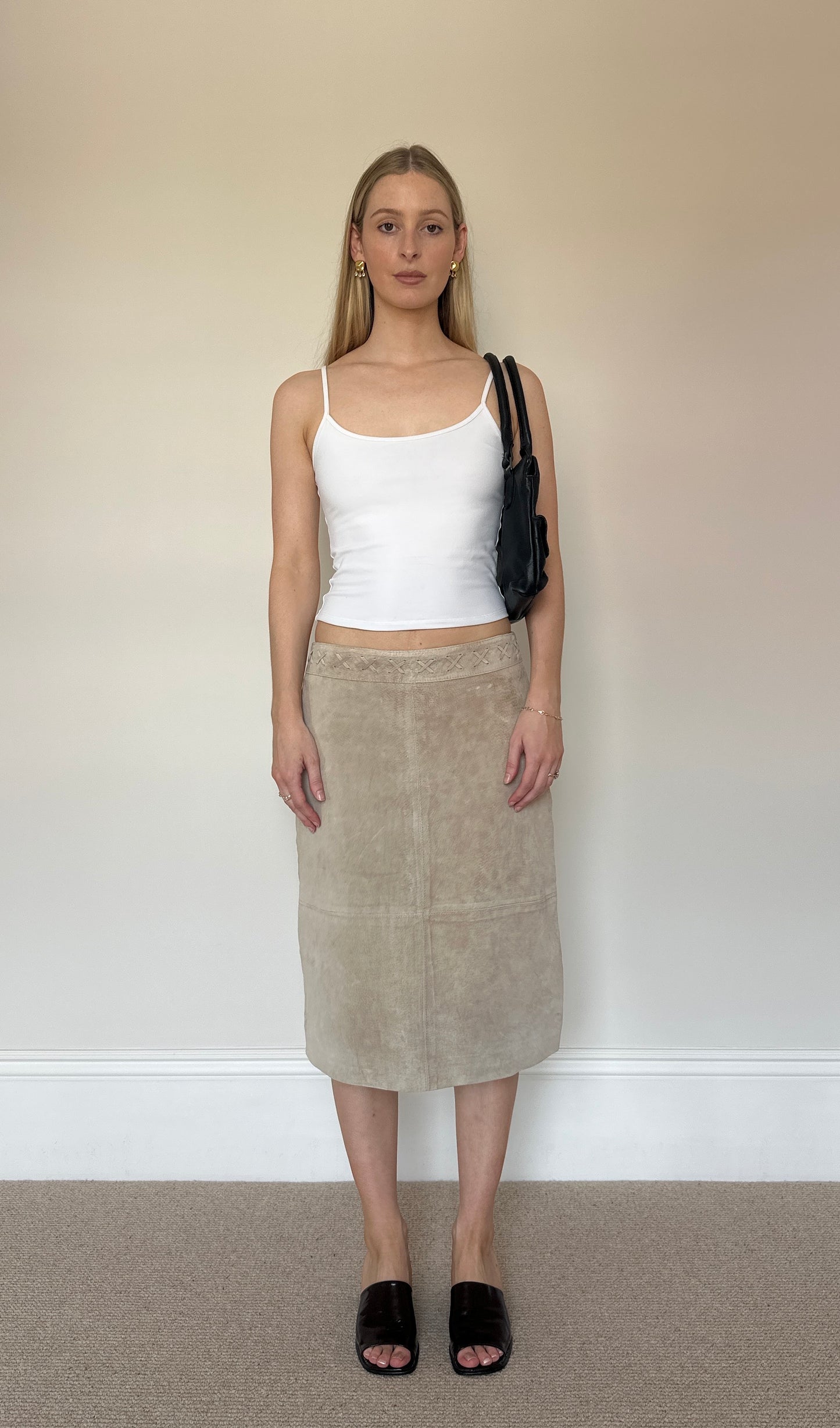 Vintage camel real suede skirt