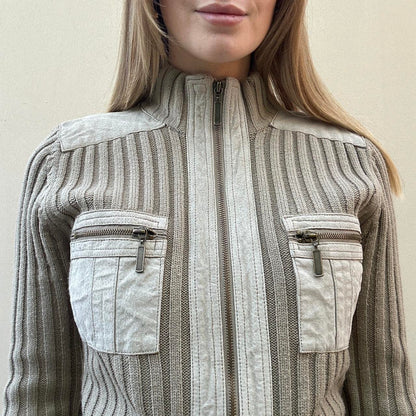 Vintage 00s suede & knit jumper jacket