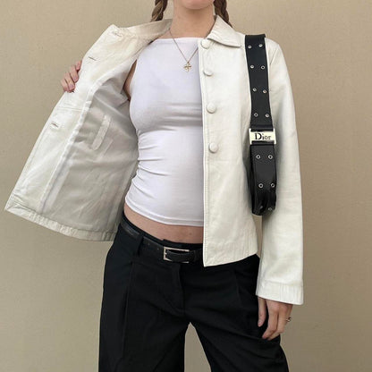 Vintage 00s white leather jacket