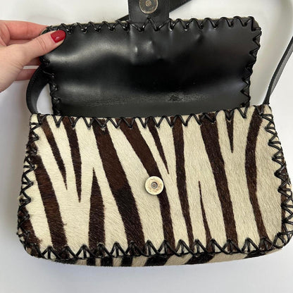 Vintage 90s zebra pony hair handbag