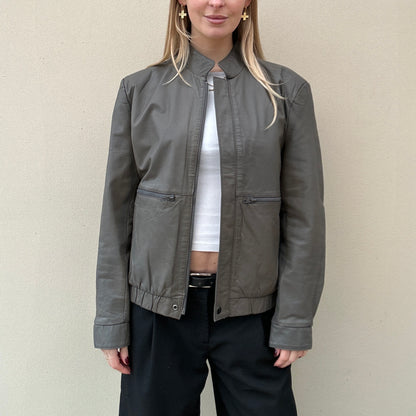 Vintage grey leather bomber jacket
