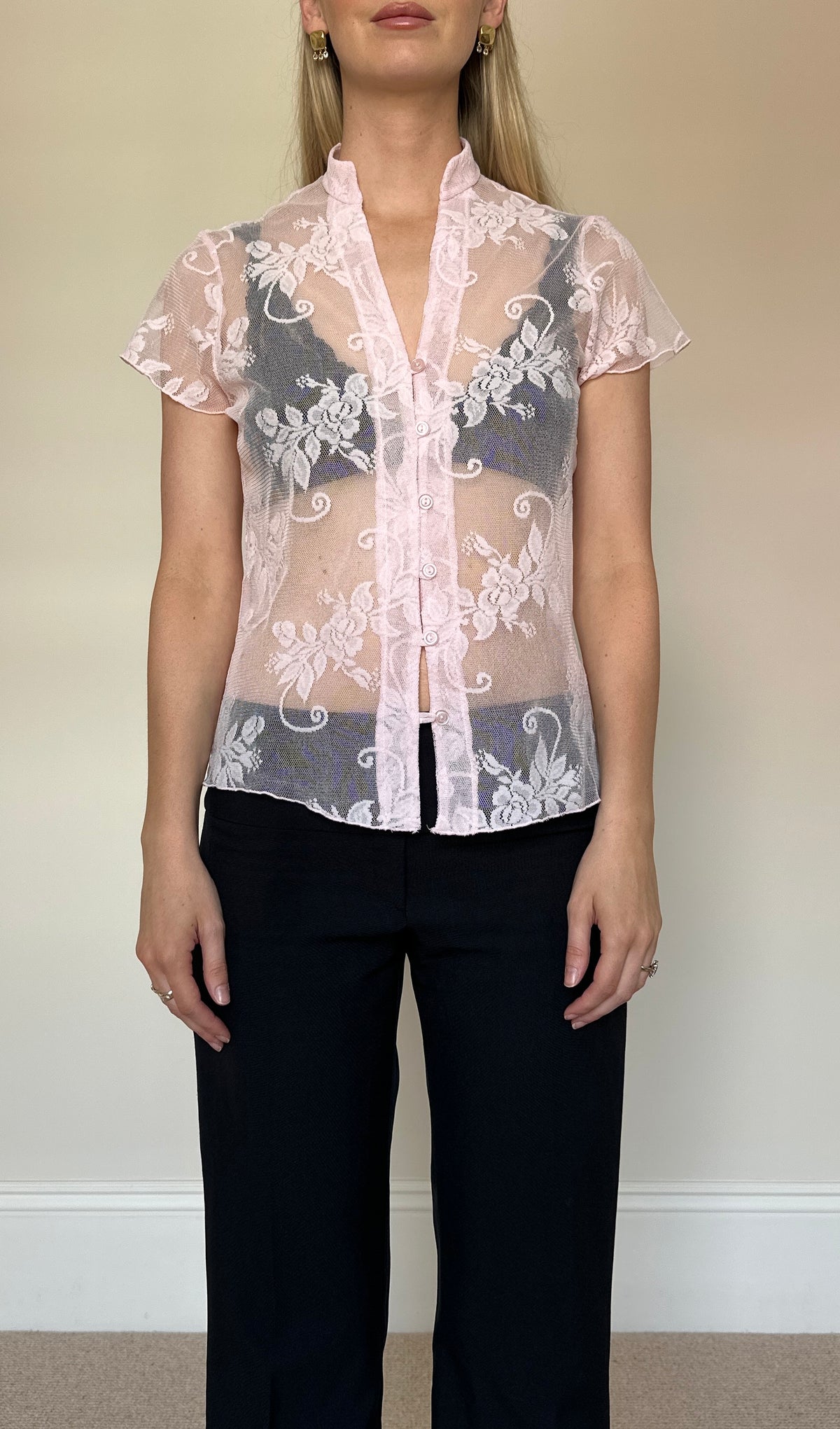 Vintage baby pink lace blouse
