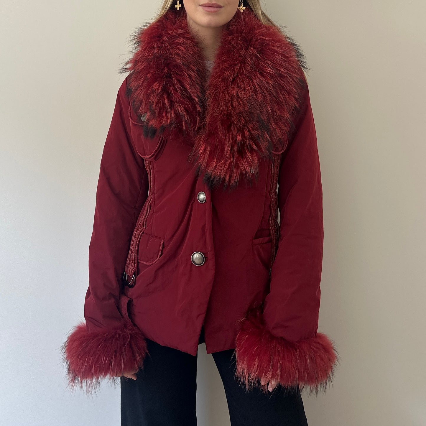 Vintage burgundy fur puffer coat