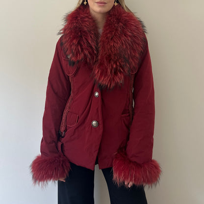 Vintage burgundy fur puffer coat