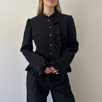 Vintage ruffle asymmetric jacket