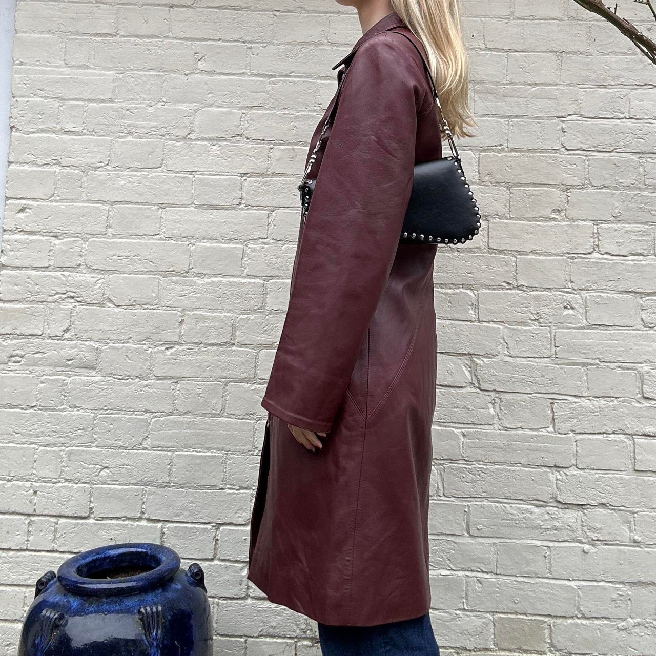 Vintage 90s burgundy leather trench coat