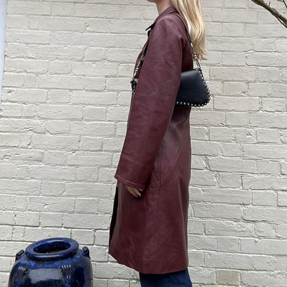 Vintage 90s burgundy leather trench coat