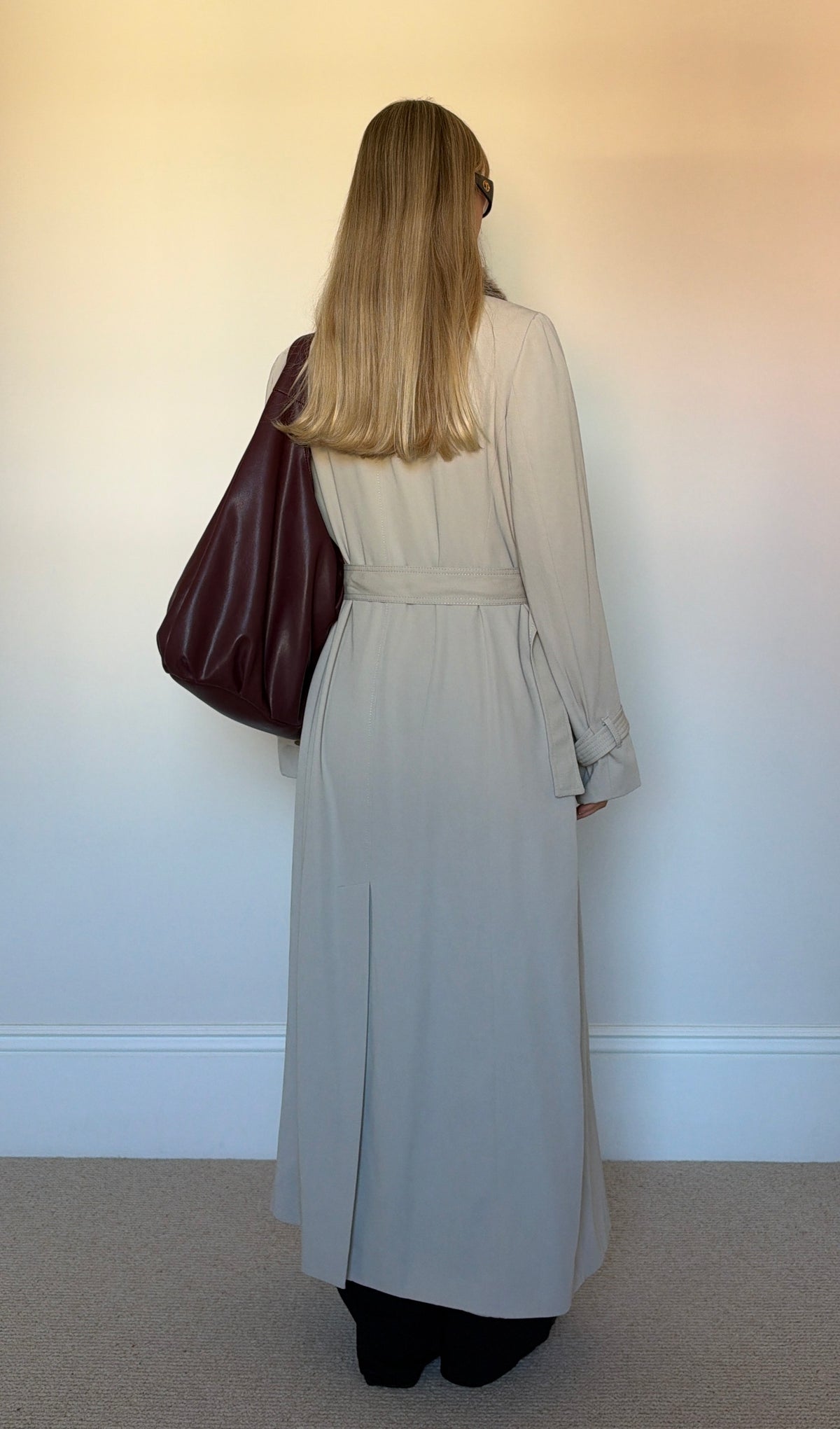 Vintage full length trench coat with fur collar
