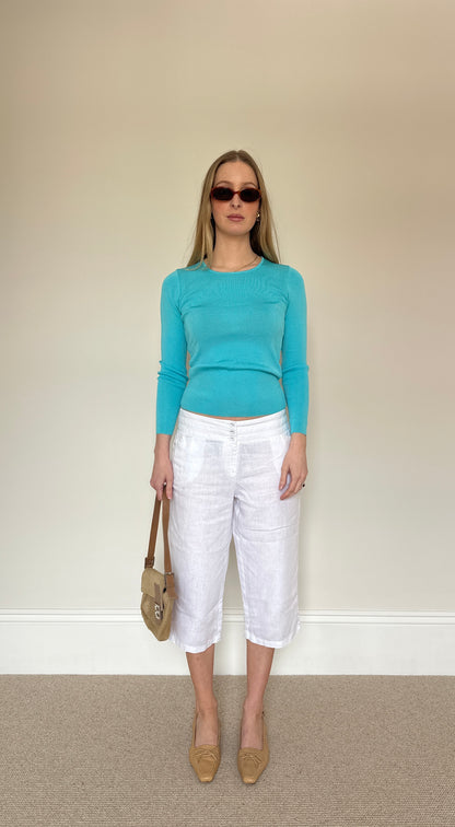 Vintage White linen Capri trousers