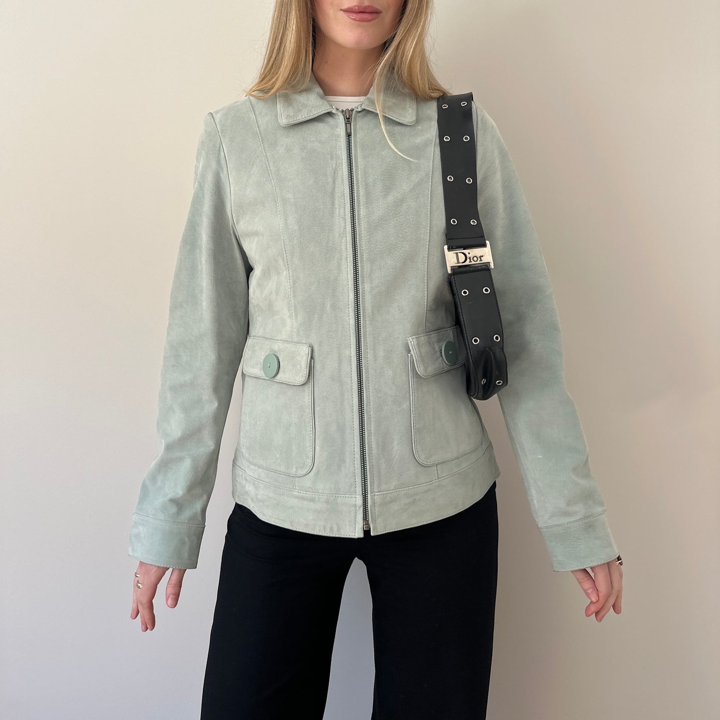 Vintage mint blue suede jacket