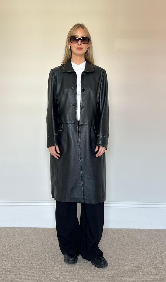Vintage contrast stitch leather trench coat