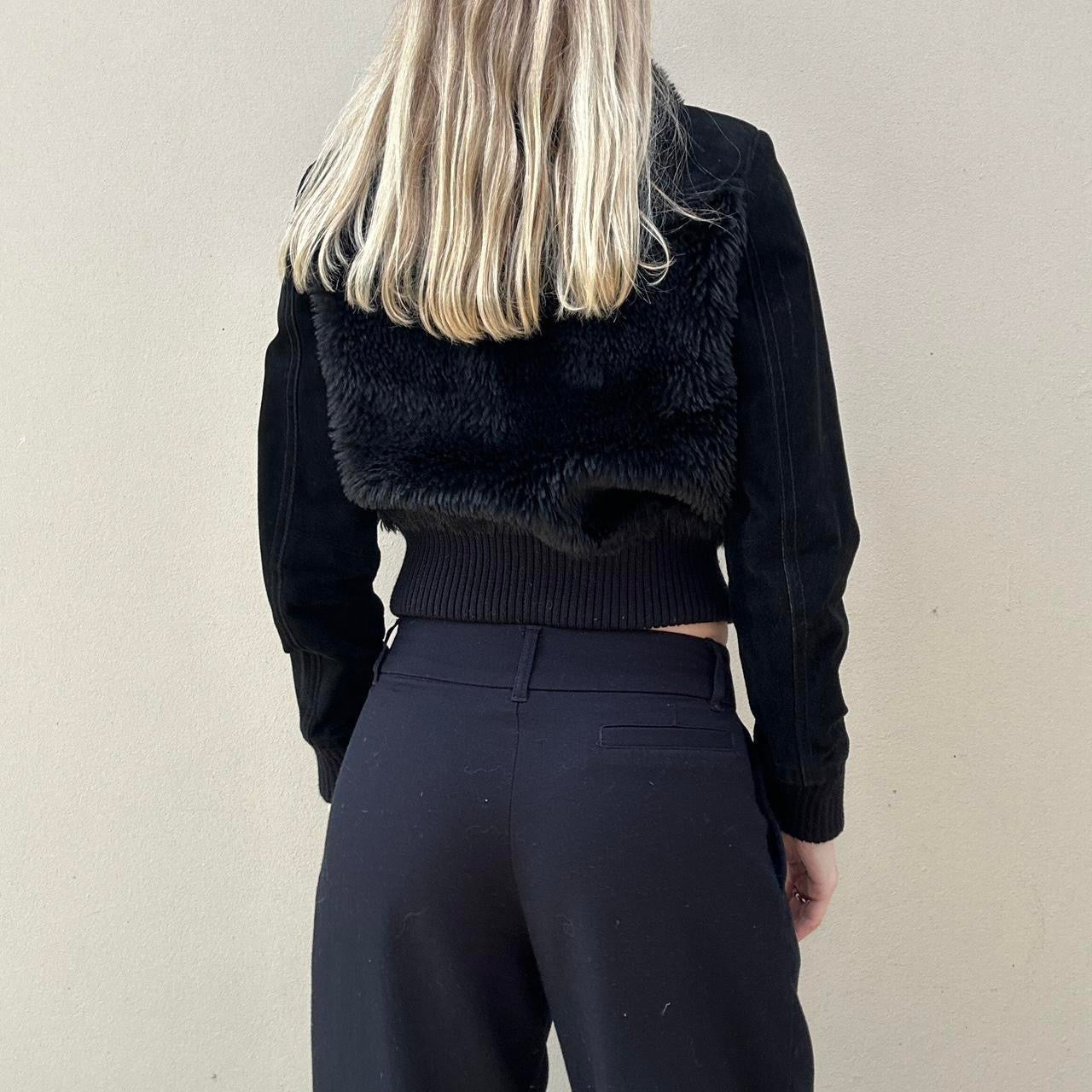 Vintage 00s suede & faux fur bomber jacket