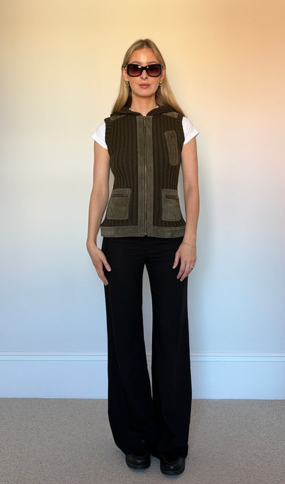 Vintage knit & suede sleeveless jumper