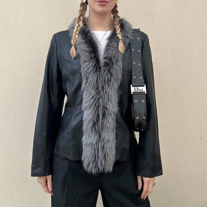 Vintage 00s fur leather jacket
