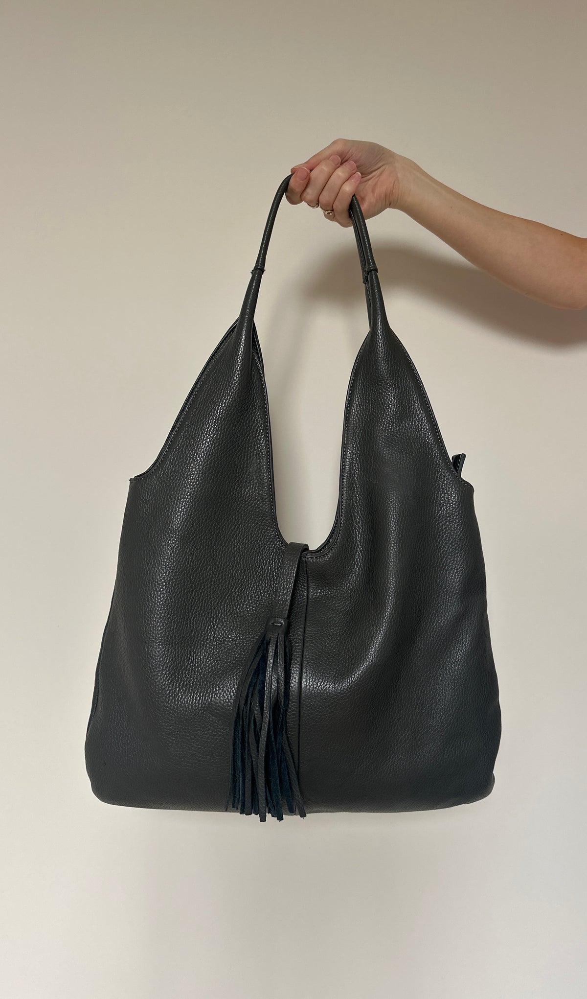 Vintage grey leather Tassle bag