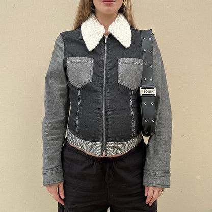 Vintage denim two tone jacket with knit collar