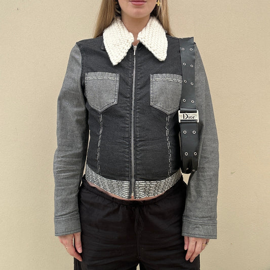 Vintage denim two tone jacket with knit collar