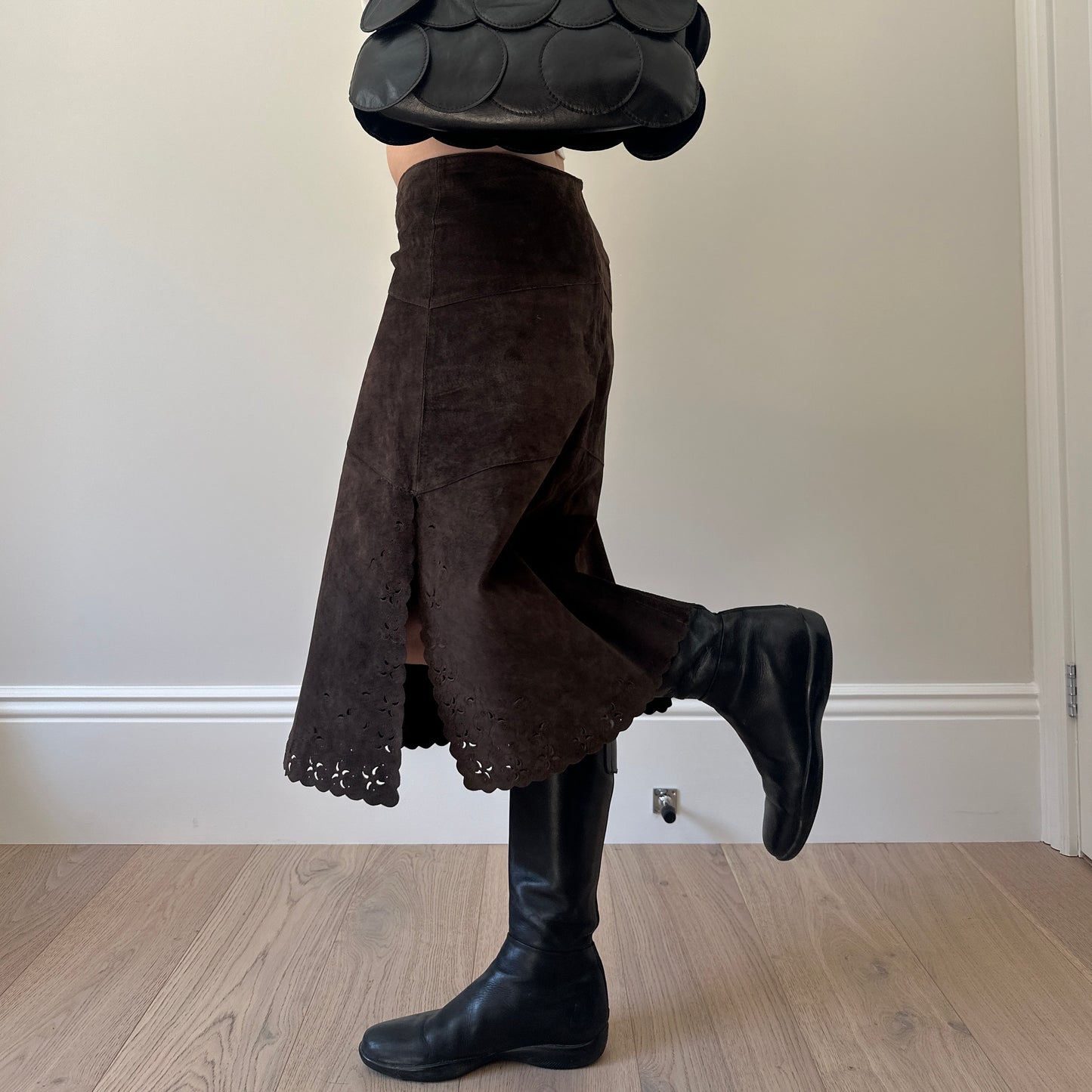 Vintage brown suede midi skirt