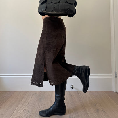 Vintage brown suede midi skirt