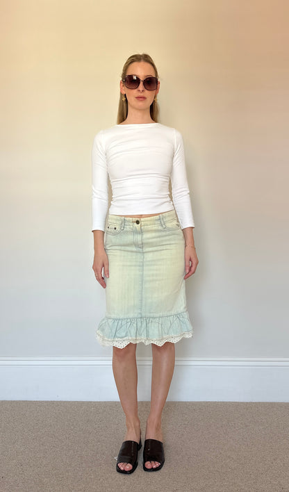 vintage denim midi skirt