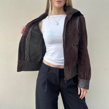 Vintage 00s brown suede & leather bomber