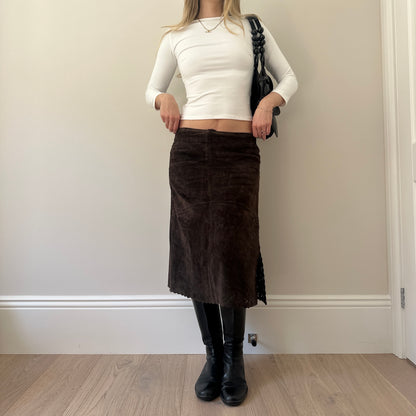 Vintage brown suede midi skirt