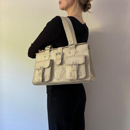 Vintage cream leather handbag