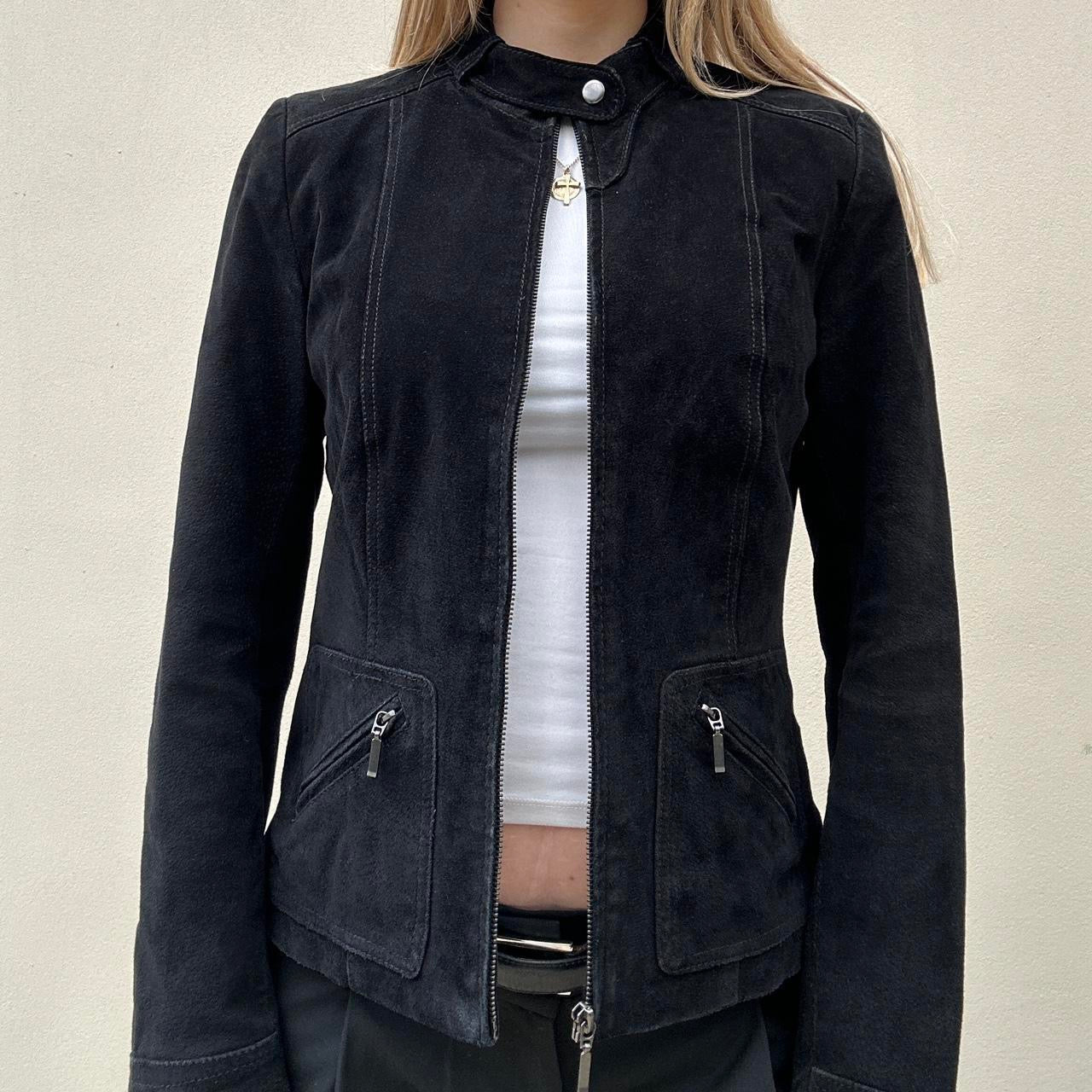 Vintage 00s black suede biker jacket