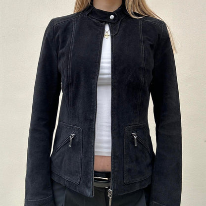 Vintage 00s black suede biker jacket