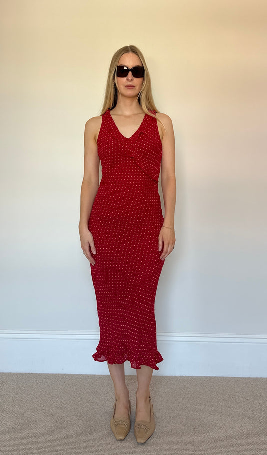 Vintage red polka dot frill dress