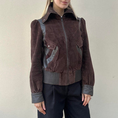 Vintage 00s brown suede & leather bomber