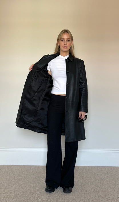 Vintage black leather trench coat