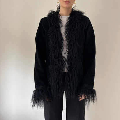 Vintage suede Mongolian fur afghan jacket