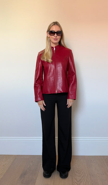 Vintage red leather double zip jacket