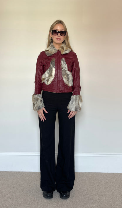Vintage Burgundy Fur Leather Jacket