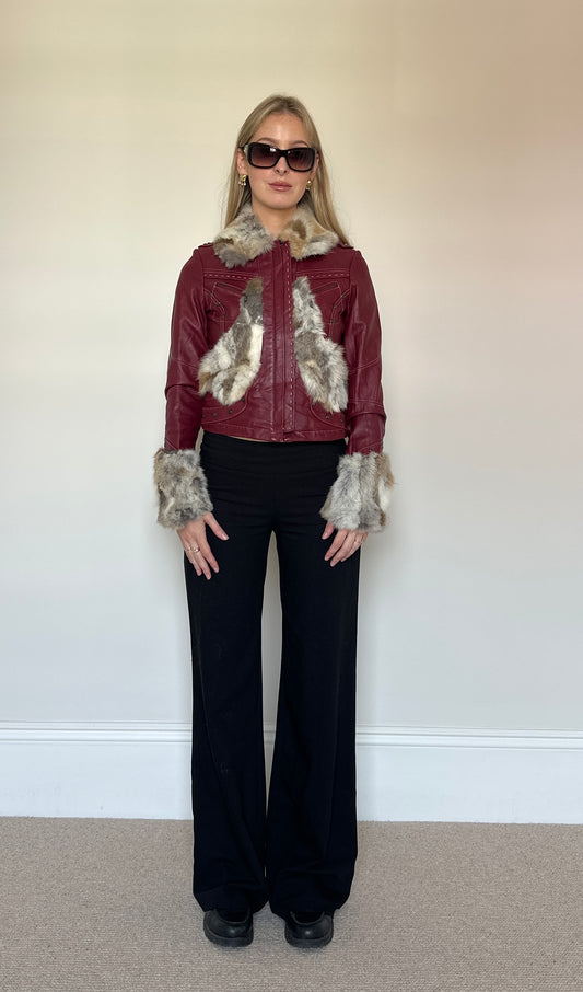 Vintage Burgundy Fur Leather Jacket