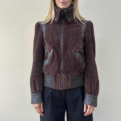 Vintage 00s brown suede & leather bomber