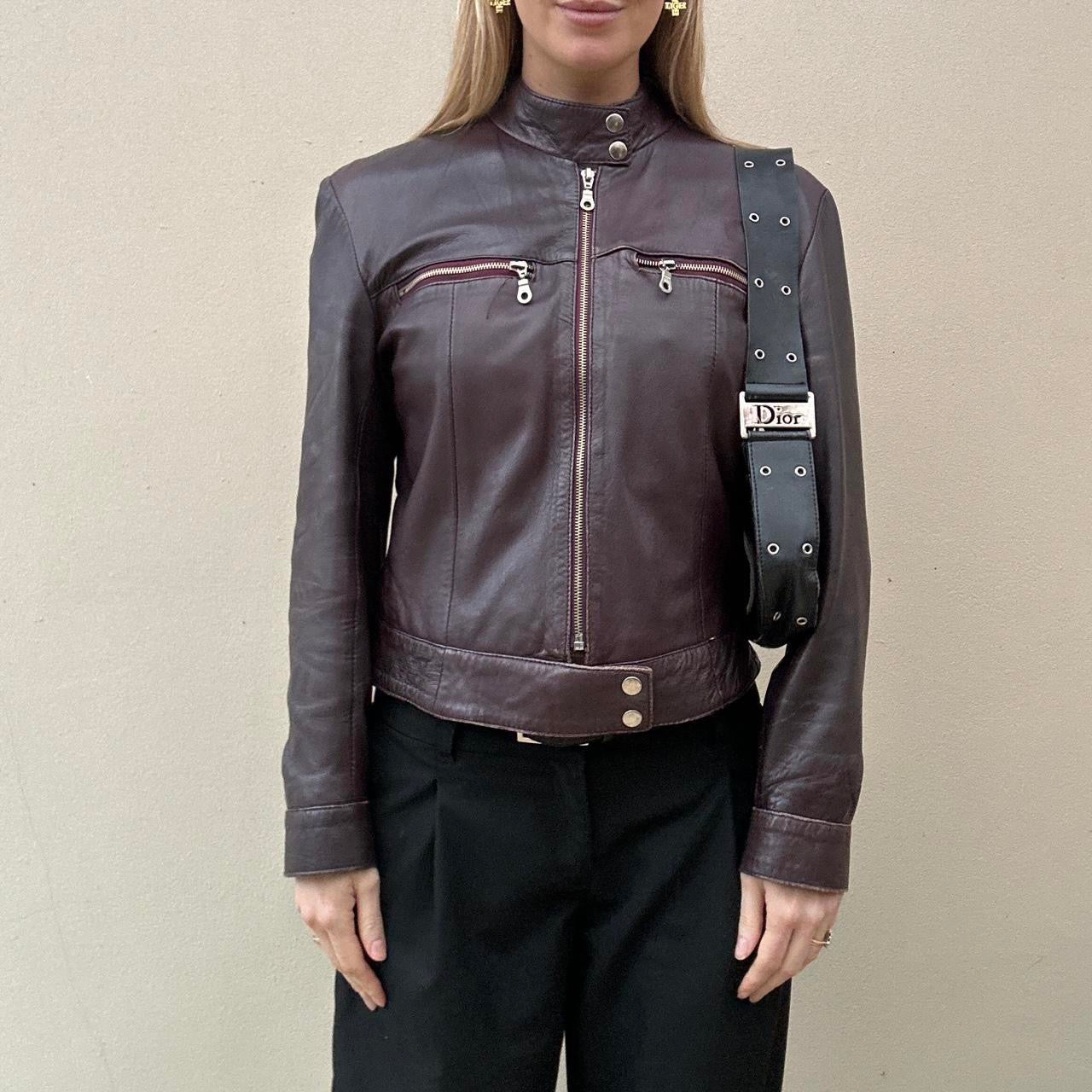 Vintage burgundy leather biker jacket